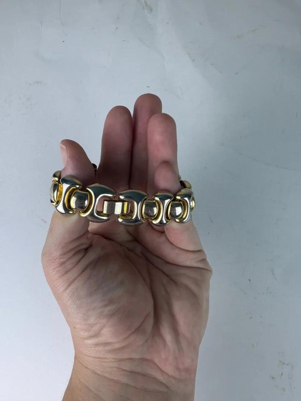 Vintage Two-Tone Chunky Link Bracelet Gold Silver